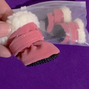 Pink and white chihuahua/pet size small cozy winter boots.